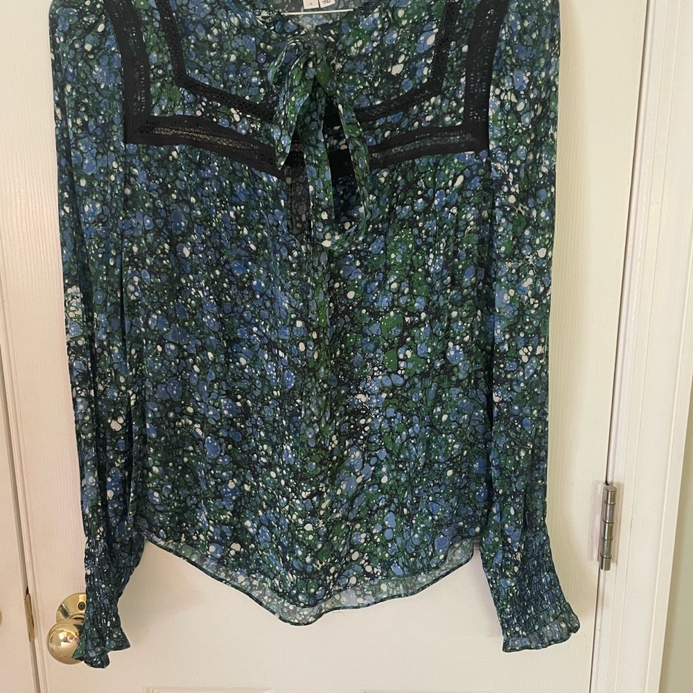 Veronica Beard Green and Blue Patterned Blouse